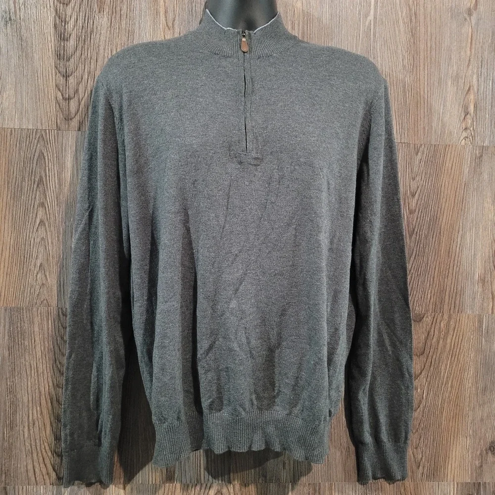 Johnnie-O Bailey Quarter-Zip Pullover Sweater M Charcoal Cotton Silk Blend FLAW